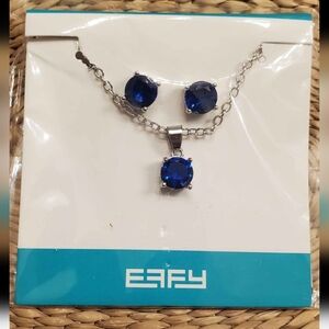 EFFY Blue cz & Silvertone Necklace & Earrings Jewelry Set